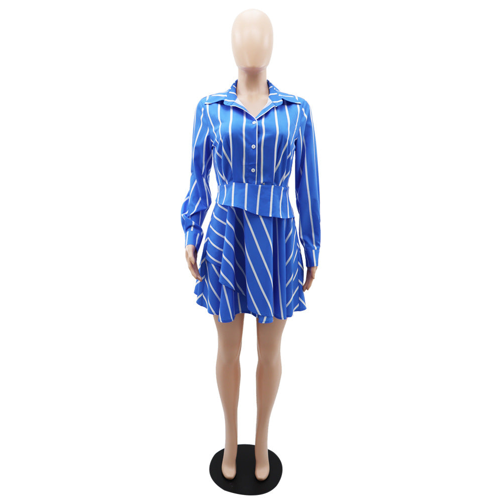 Fall High Waist Casual Turndown Collar Women's Shirt Dress 13