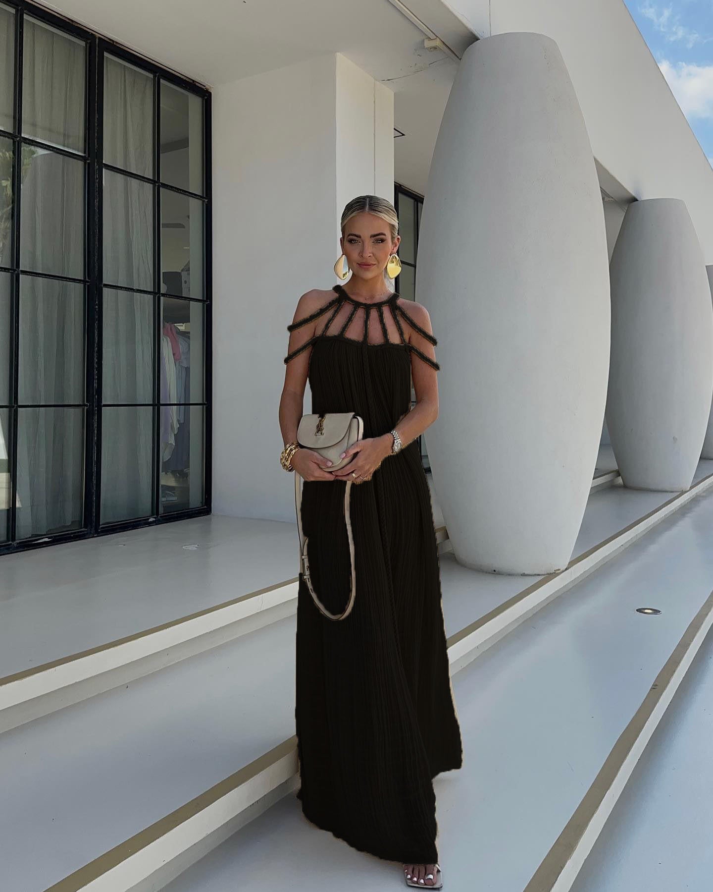 Women Spring Summer Casual Drawstring Holidays Loose Dress 7