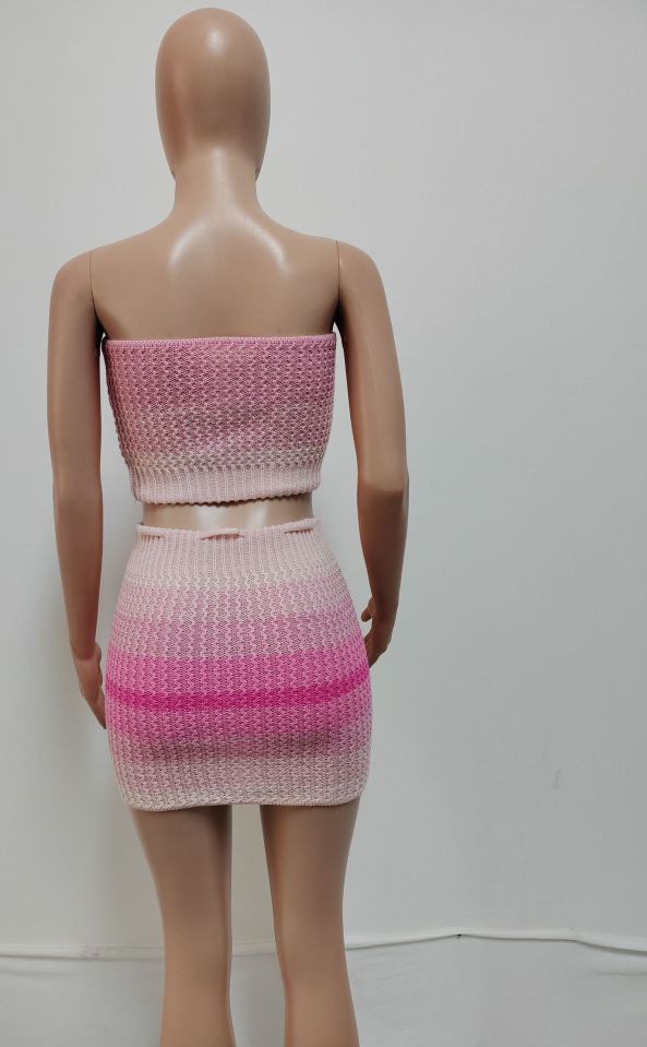 Women Strapless Knitting sexy Top and Skirt Set 4