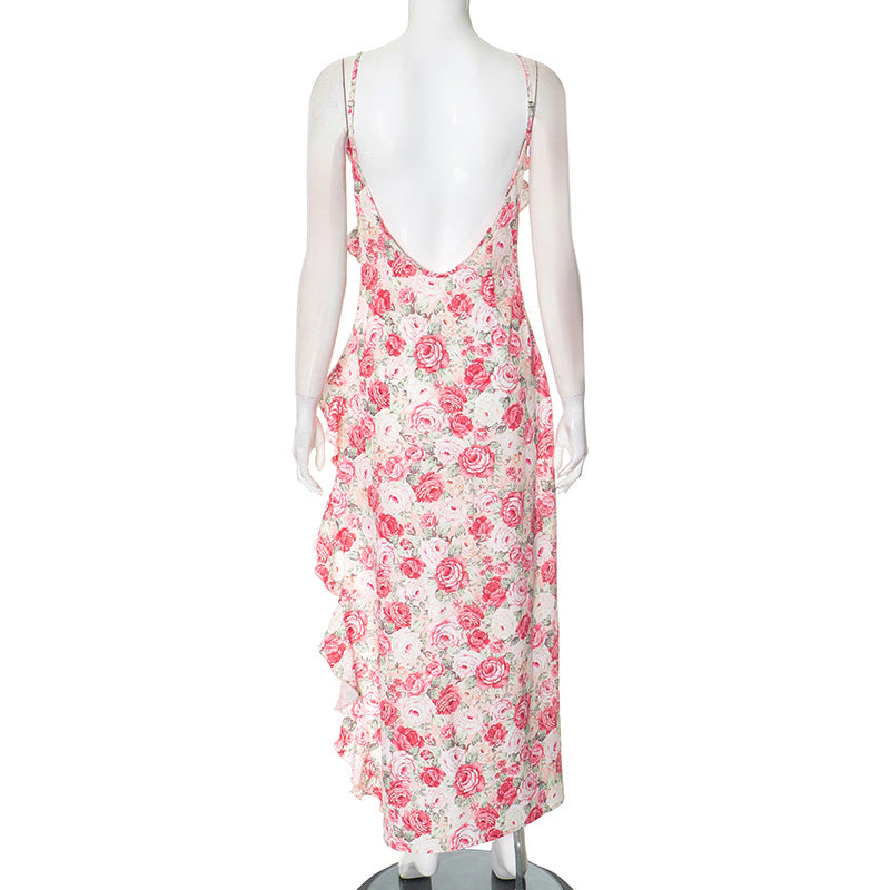 Spring Women's Fashion Elegant High Slit Print Dress 7