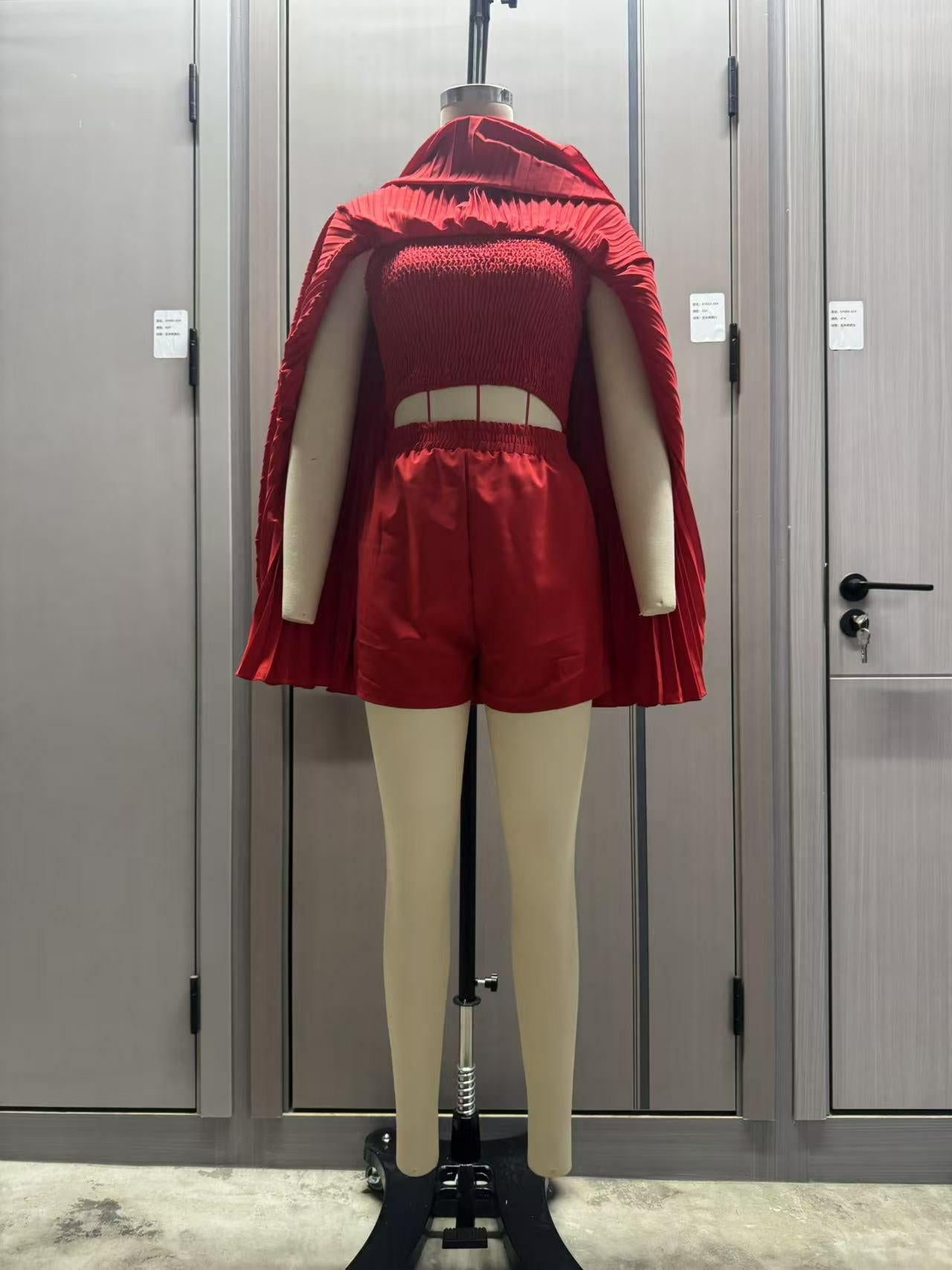 Women Summer Pleated Off-Shoulder Top and Shorts 2-Piece Set 27