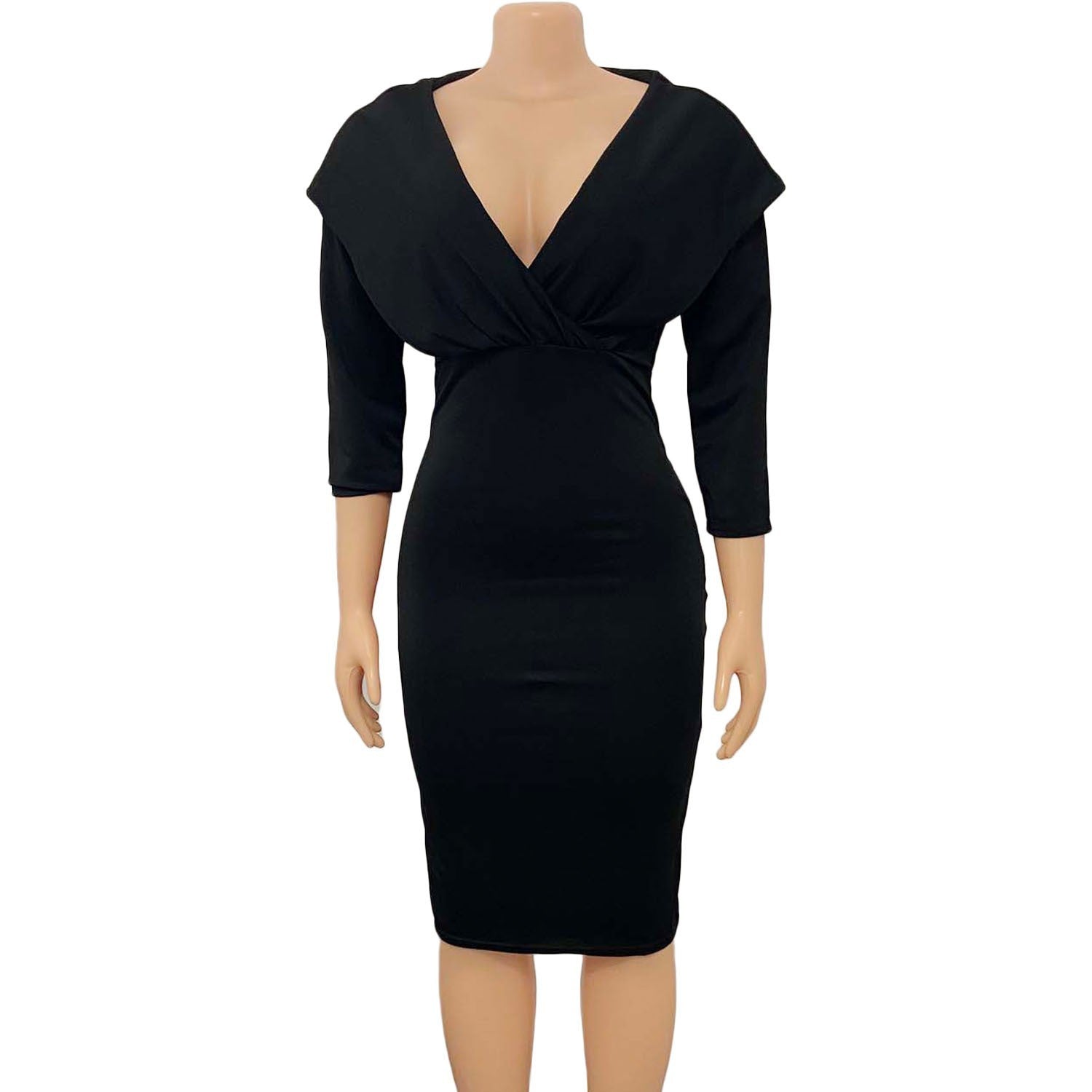 Women'S Spring V Neck Solid Color Bodycon Sexy Fashion Plus Size Dress 10