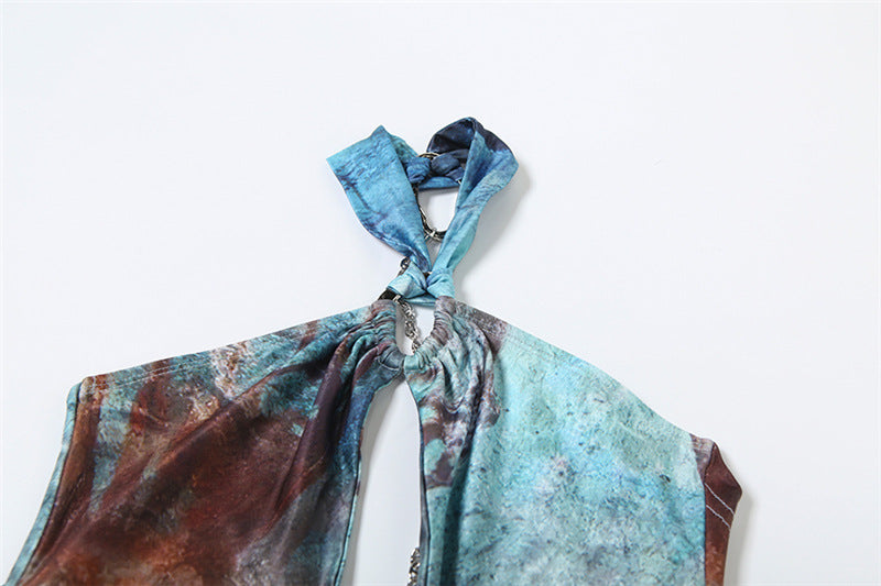 Women Spring Style Contrast Chain Sexy Cutout Halter Neck Bodycon Dress 8