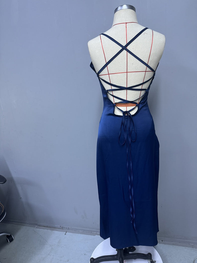 Women Slit Lace-up Sexy Strap Dress 10