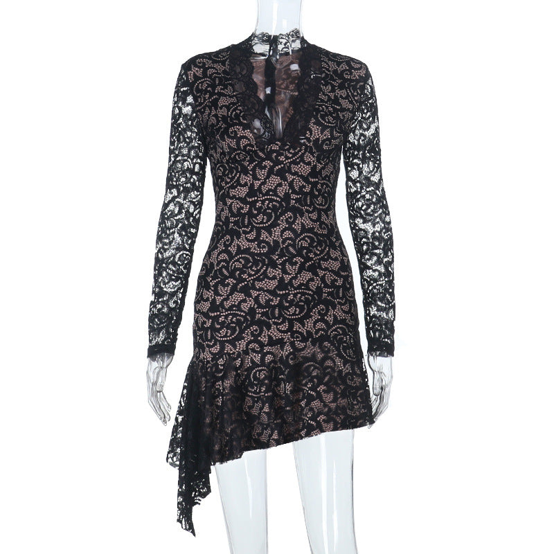 Women Fall Sexy Lace Long-Sleeved Bodycon Dress 6