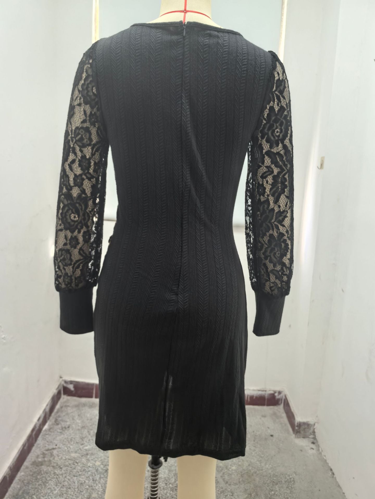 Women Fall Solid V-neck Sexy Long Sleeve Bodycon Dress 11