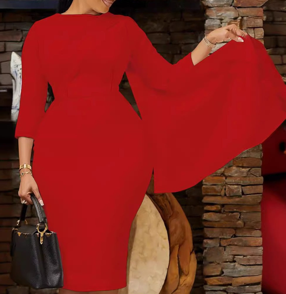 Plus Size Women Solid Patchwork Bodycon Dress 4