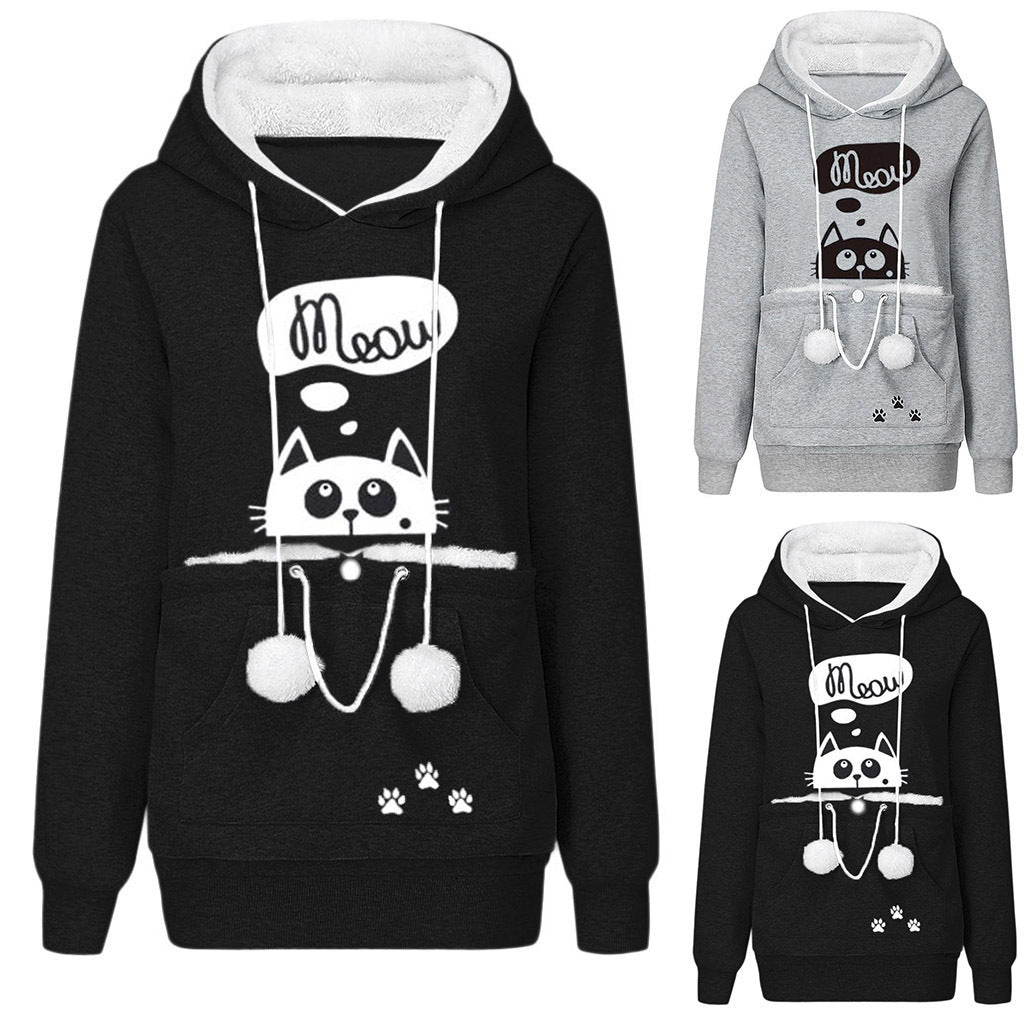 Women Autumn and Winter Print Casual Pocket Hoodies 11