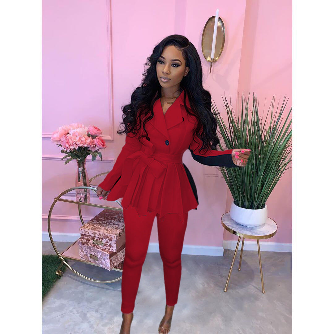 Women Color Block Long Sleeve Jacket and Pant Casual Two Piece Set 23