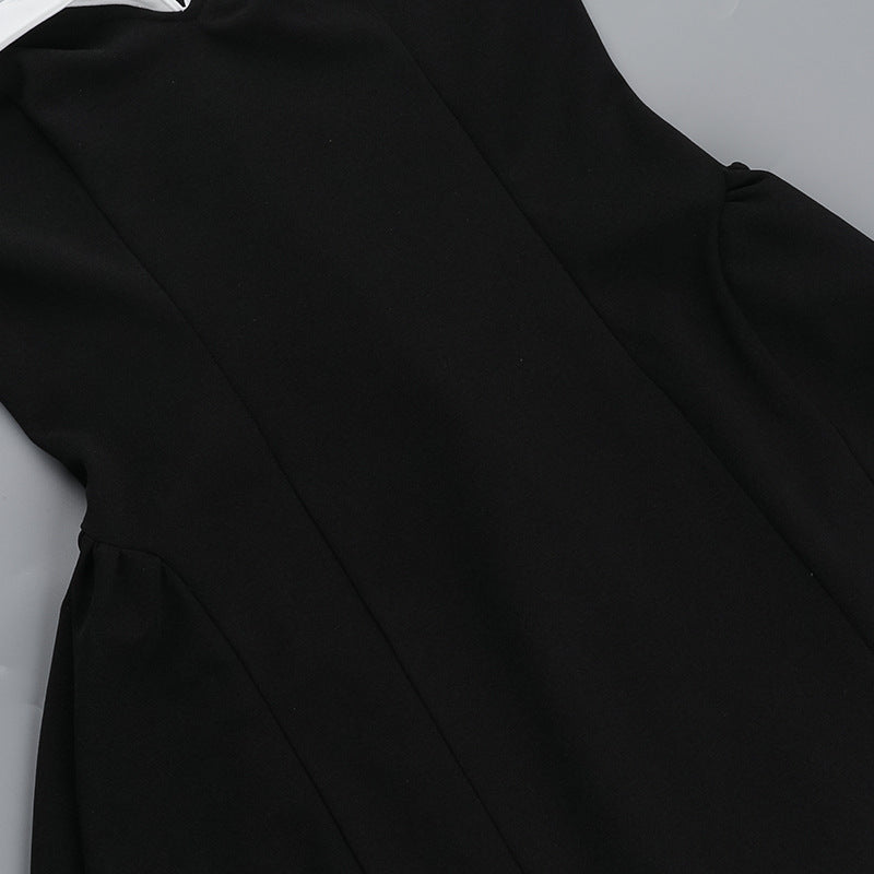 Summer Off Shoulder Contrast Color Elegant Slim Waist Tight Fitting Short Dress 13