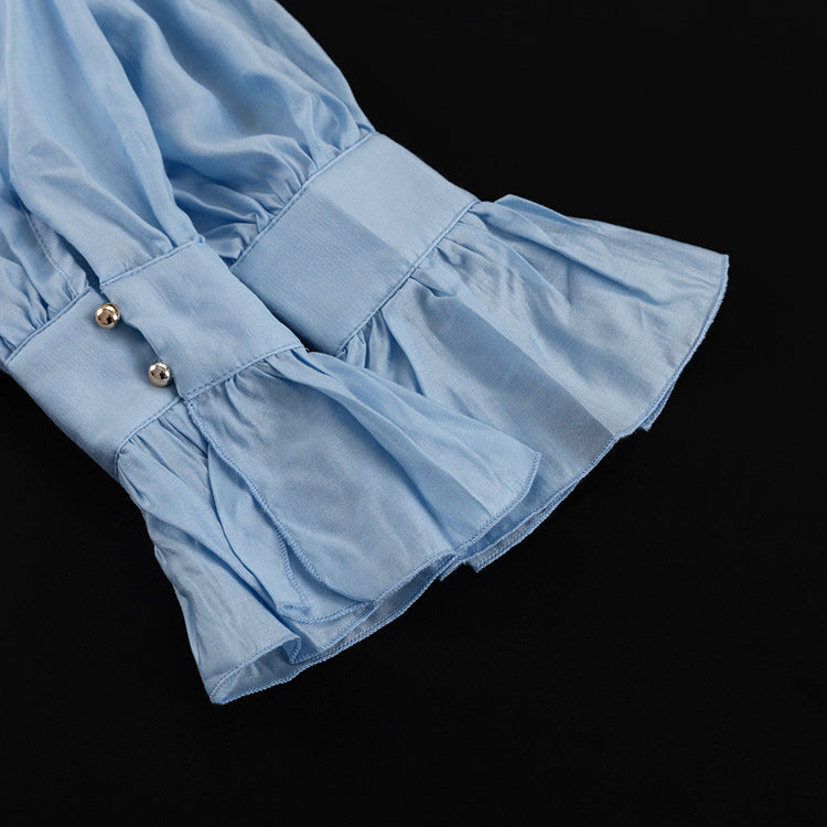 Women's fashion casual long-sleeved solid color shirt chic career top 13