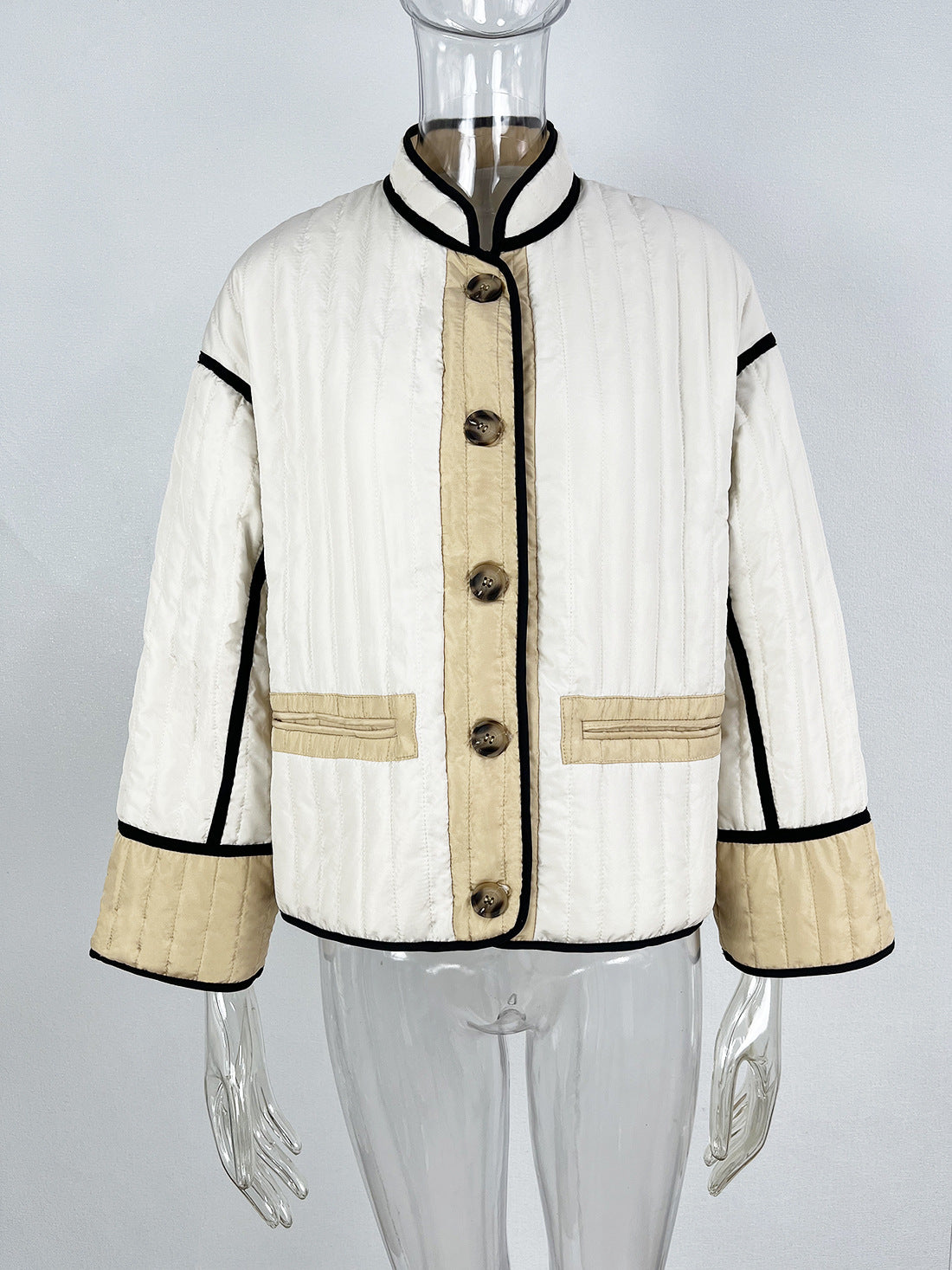 Women Fashion Contrast Color Long Sleeve Jacket 14