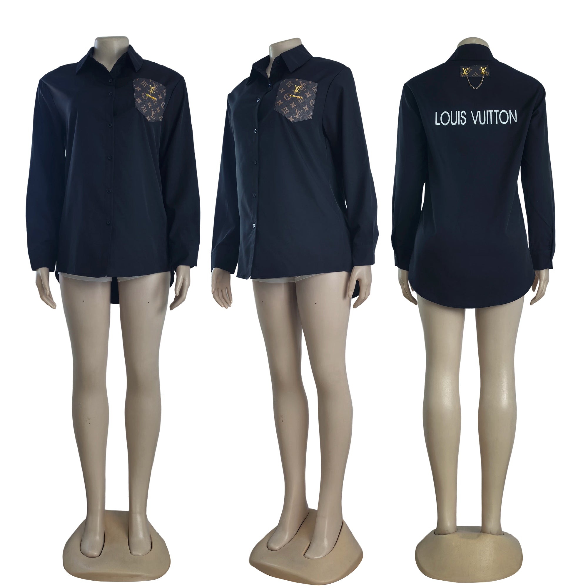 Women summer fashion casual Pu-Leather pocket shirt 10