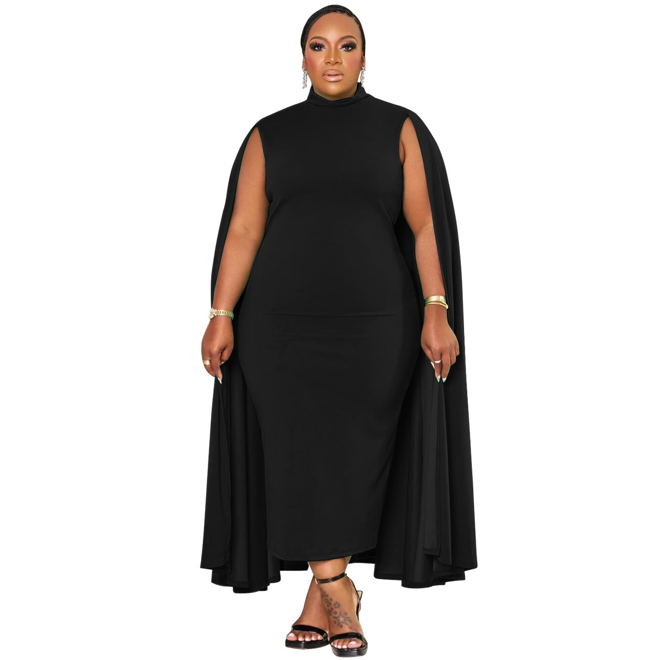 Plus Size African Women Solid Round Neck Patchwork Bodycon Dress 7