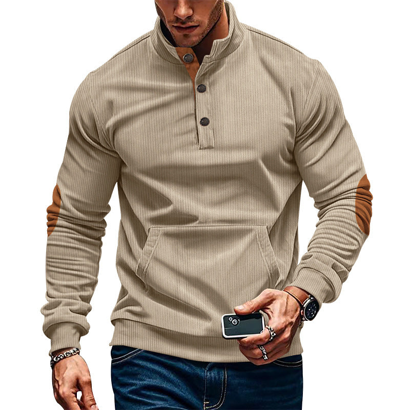 Men's corduroy Casual Stand Collar long-sleeved pocket Hoodies 6