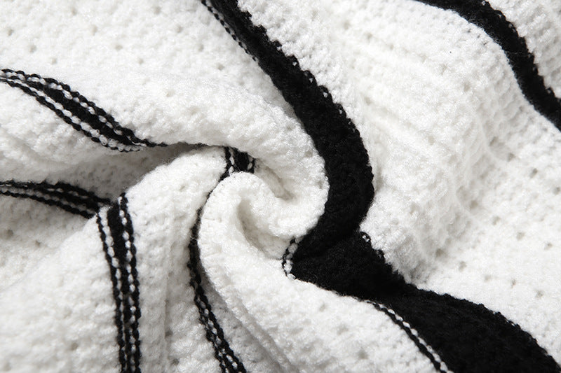 Summer Lace-Up Deep V Low Back Tops High Waist Slim Striped Skirt Two Piece Set 16