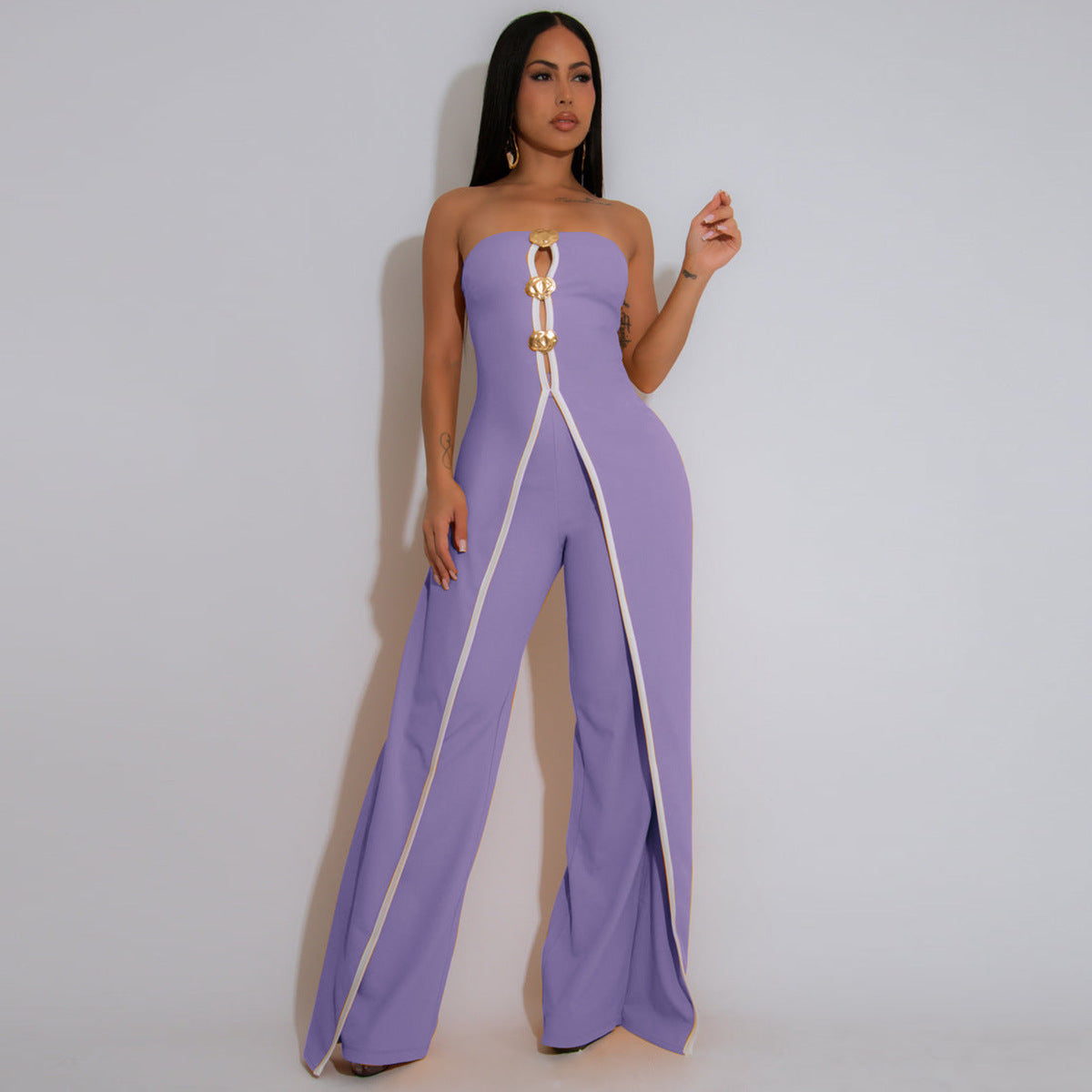 Women Strapless fake two-piece elegant party Jumpsuit 4