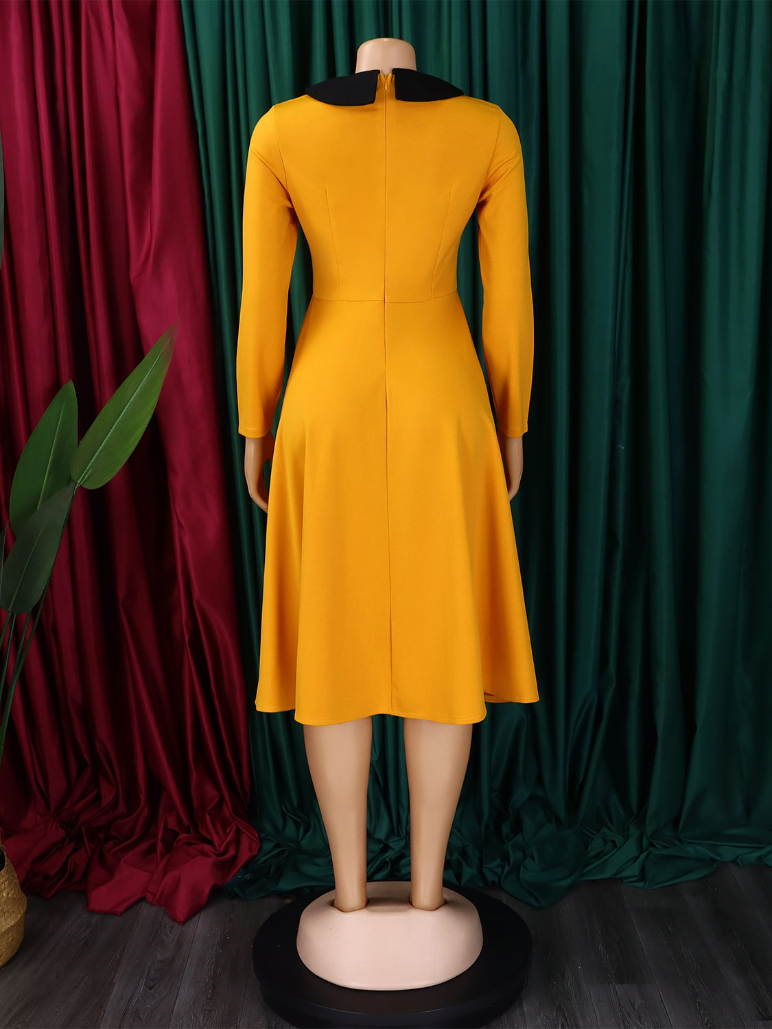 African Women Solid Long Sleeve Turndown Collar Elegant Dress 15