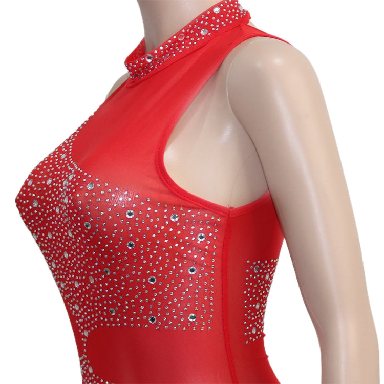 Winter Sexy Red Beaded Mesh Patch Sleeveless Evening Dress 7
