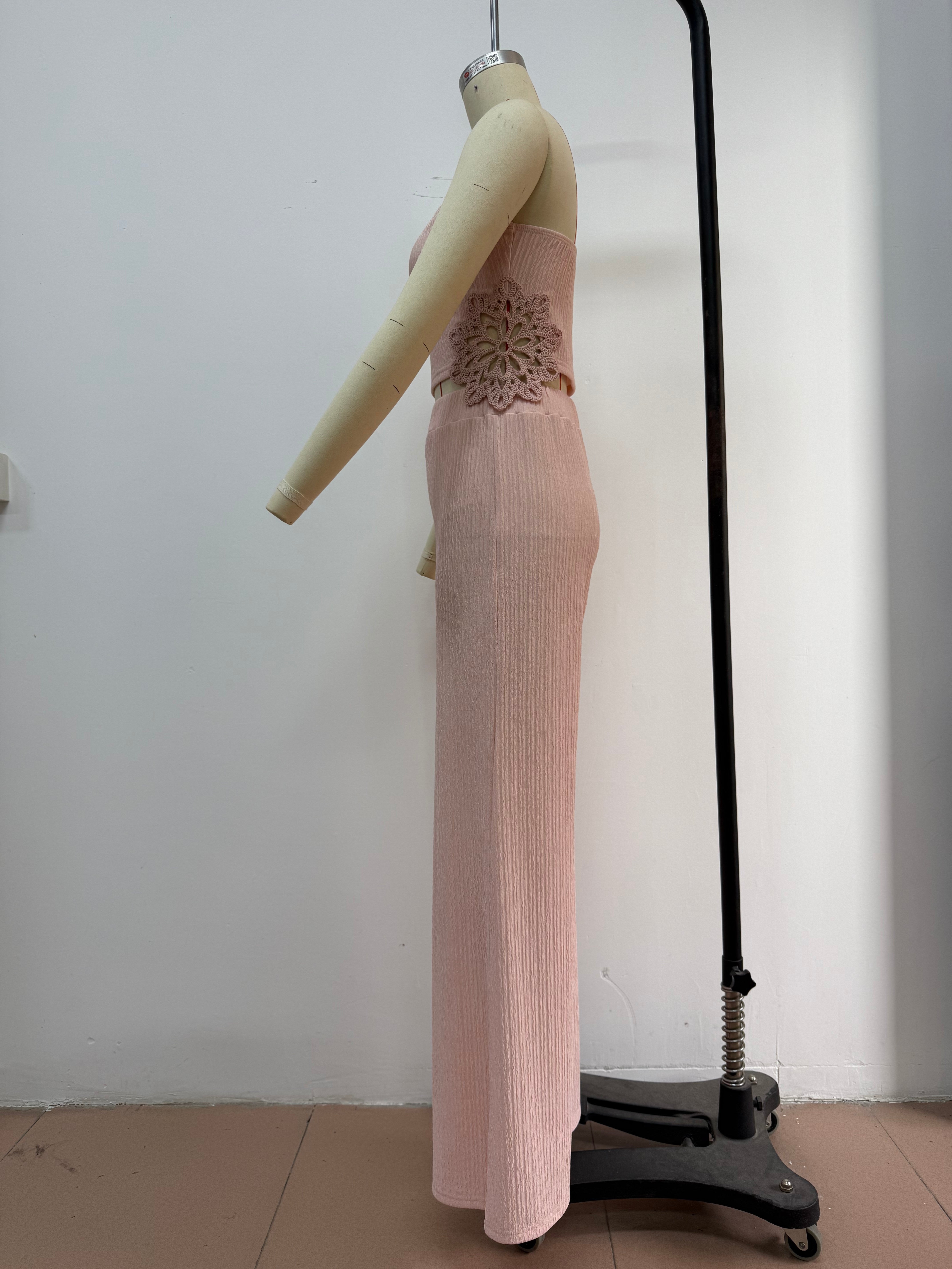 Women Sexy Pleated Strapless Top and Pants Two-piece Set 3