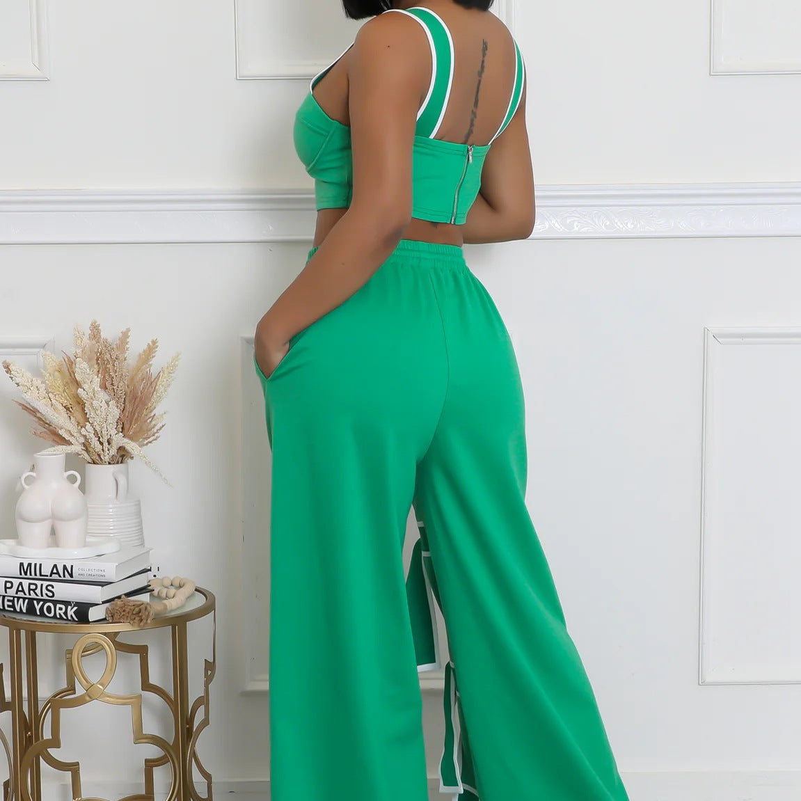 Women's Strap High-Waist Lace-Up Fashion Two Piece Pants Set 13