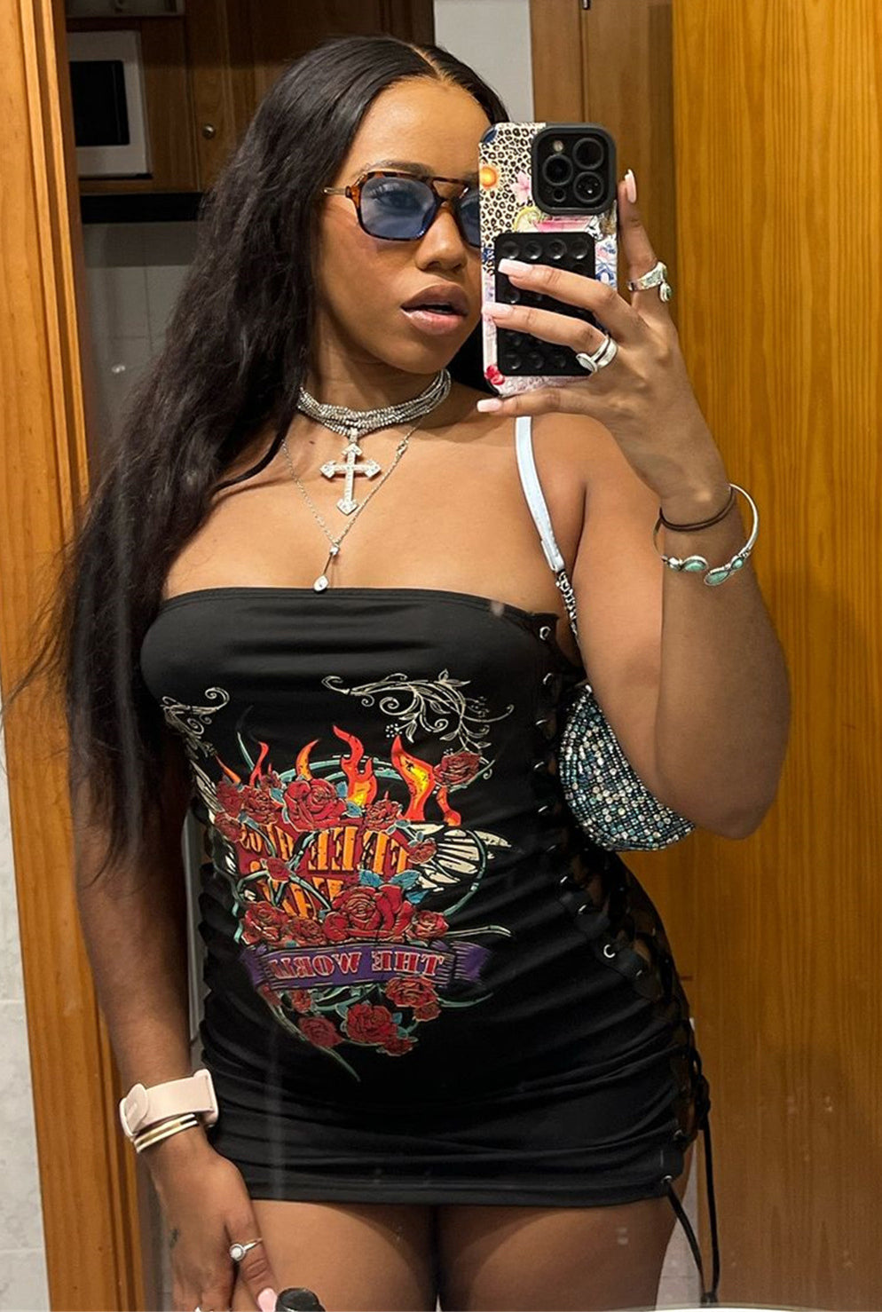 Street Sexy Printed Strapless Bodycon Short Dress