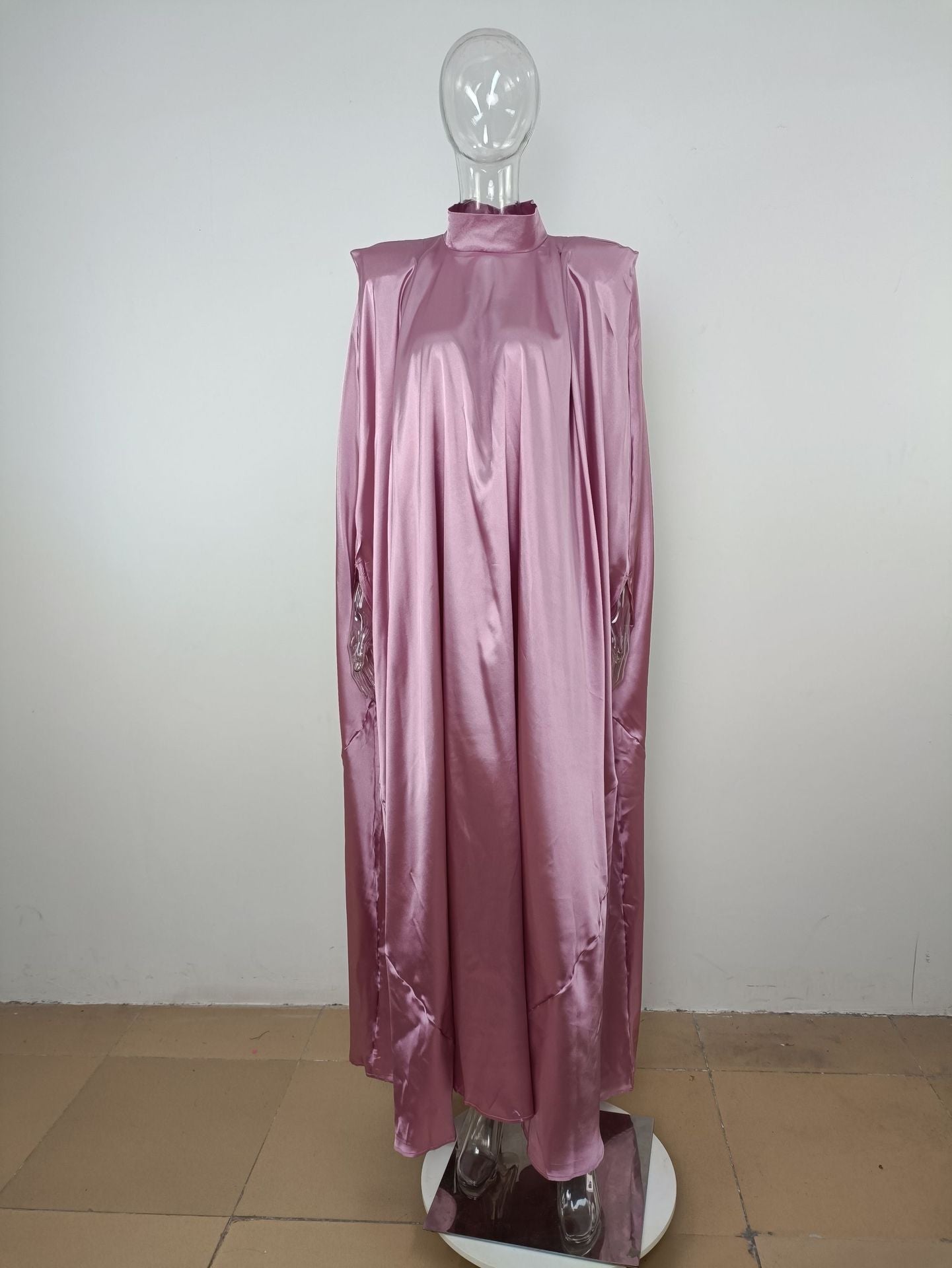 Dubai Muslim Women'S High Neck Loose Swing Robe Satin Dress Women'S Abaya 26