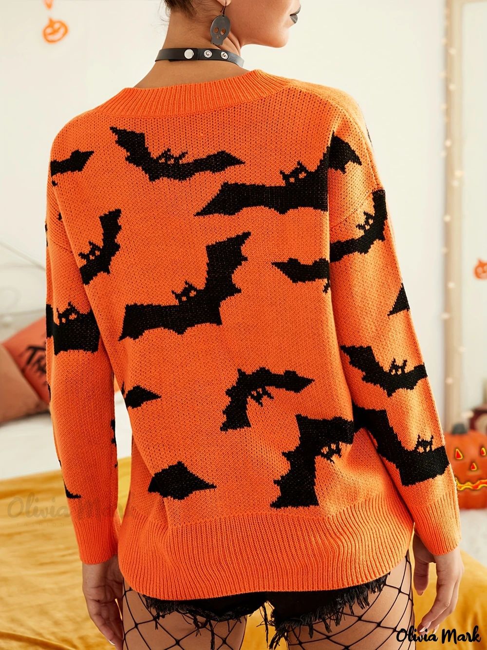Autumn Winter Women's Long Sleeve Halloween Jacquard Knitting Sweater 5