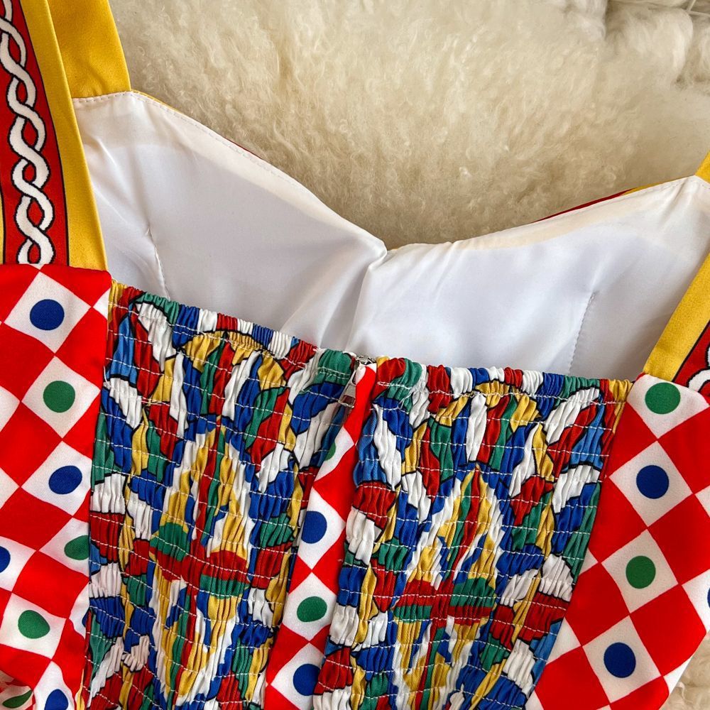 Women Vintage Baroque Strapless Beach Holidays Print Dress 11