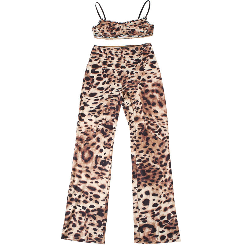 Women Spring Sexy Leopard Top and Pants Two-piece Set 10