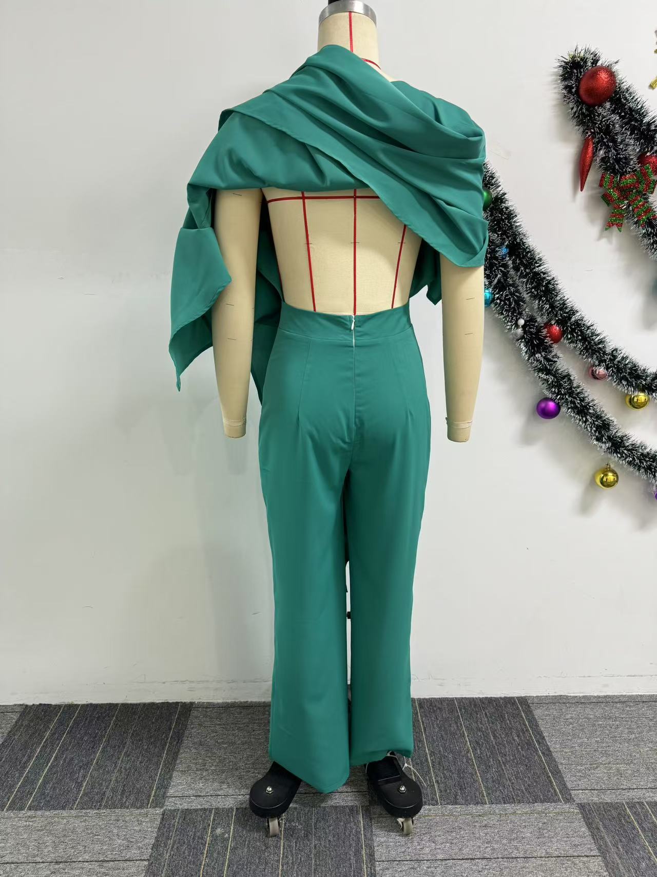 Women Solid Slash Shoulder Wide Leg Jumpsuit 6