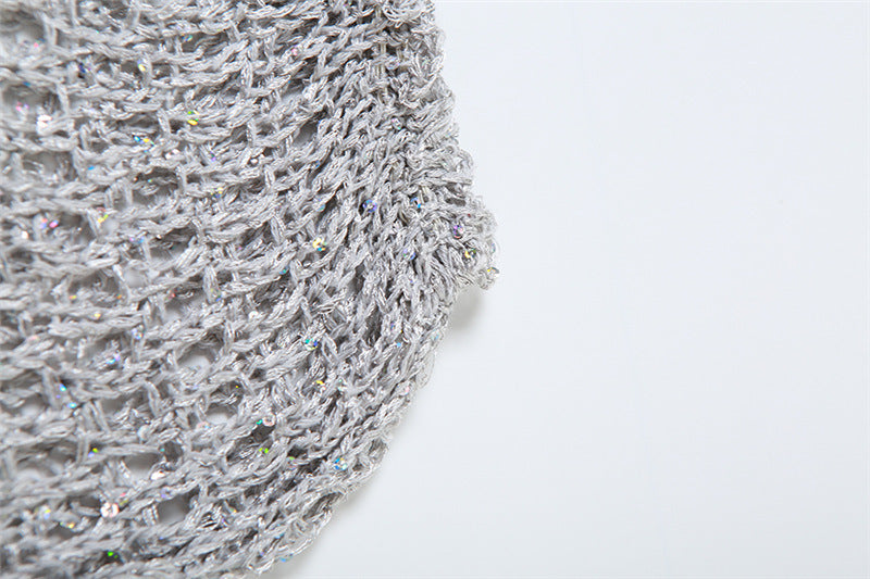 Summer Women Sexy Hollow Sequins Top and Bodycon Skirt Two-piece Set 17