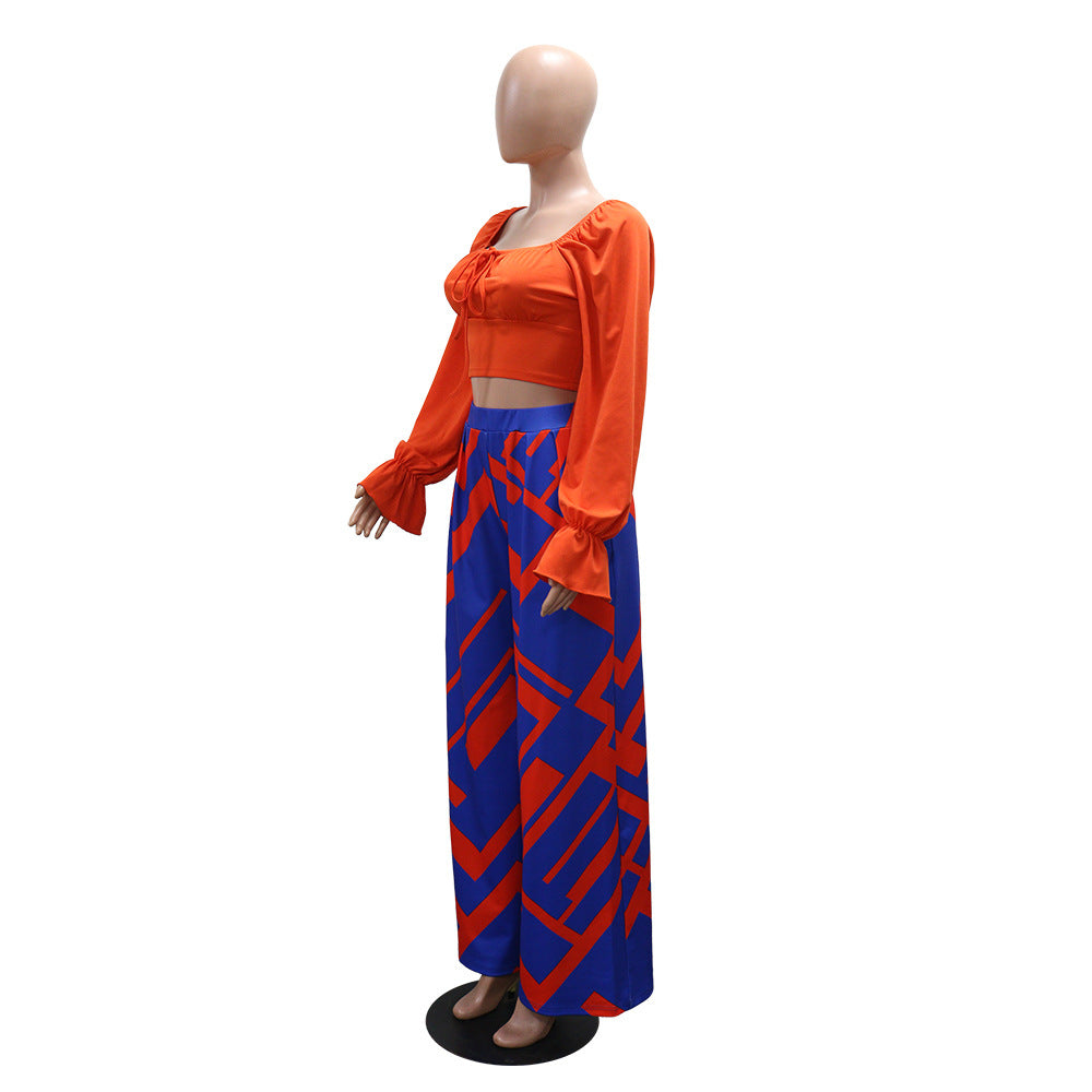 Long Sleeve Top with Loose Printed Wide-Leg Pants  Casual & Comfortable Two-Piece Set 7