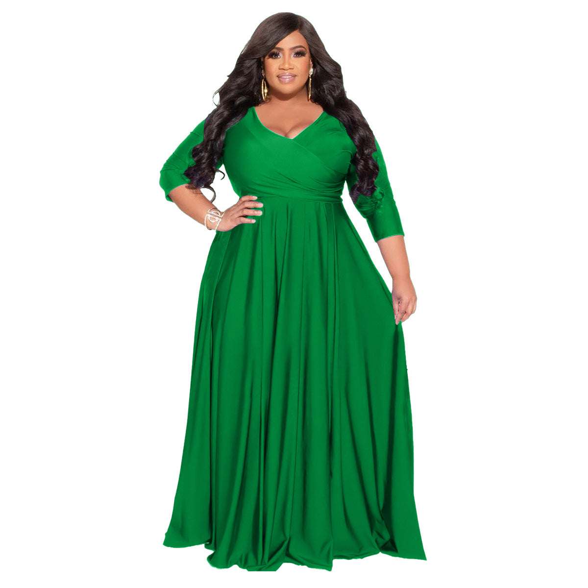 Plus Size Women's Solid Color V-Neck Sexy Wedding Long Dress 19