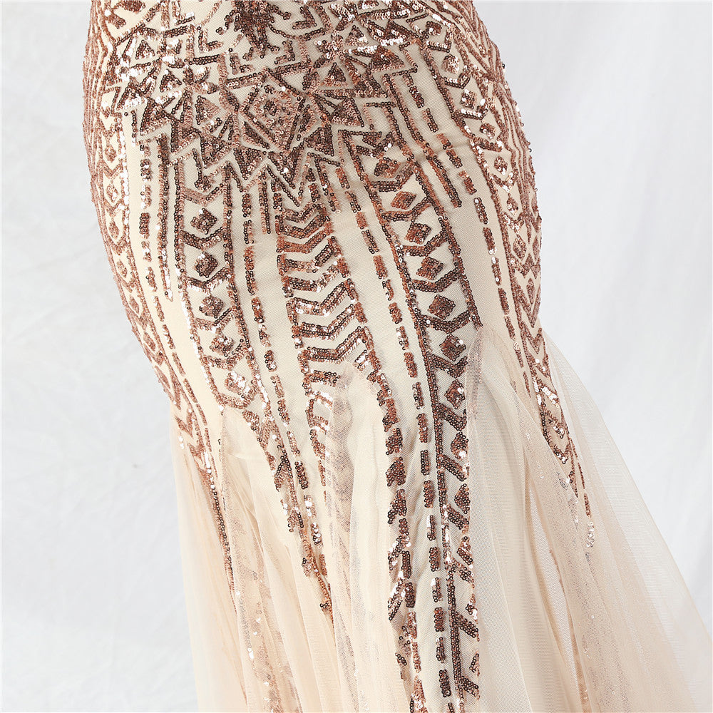 Sexy One Shoulder Sequins Mesh Patchwork Evening Dress 36