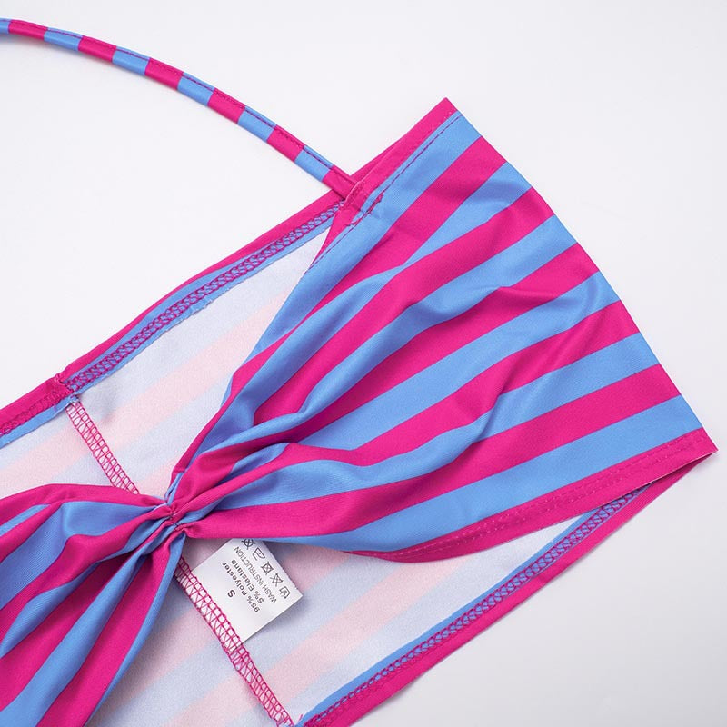 Women Contrast Striped Halter Neck Top and Capri Pants Two-Piece 36