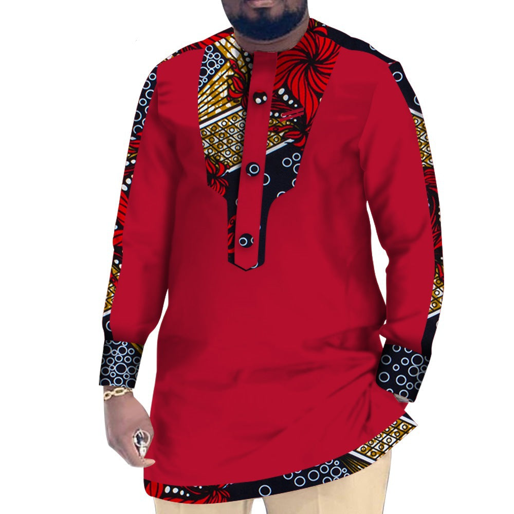 Casual Cotton Men's African Clothing Dashiki Patchwork Long Sleeve Top Bazin Ridge Traditional African Clothing 15