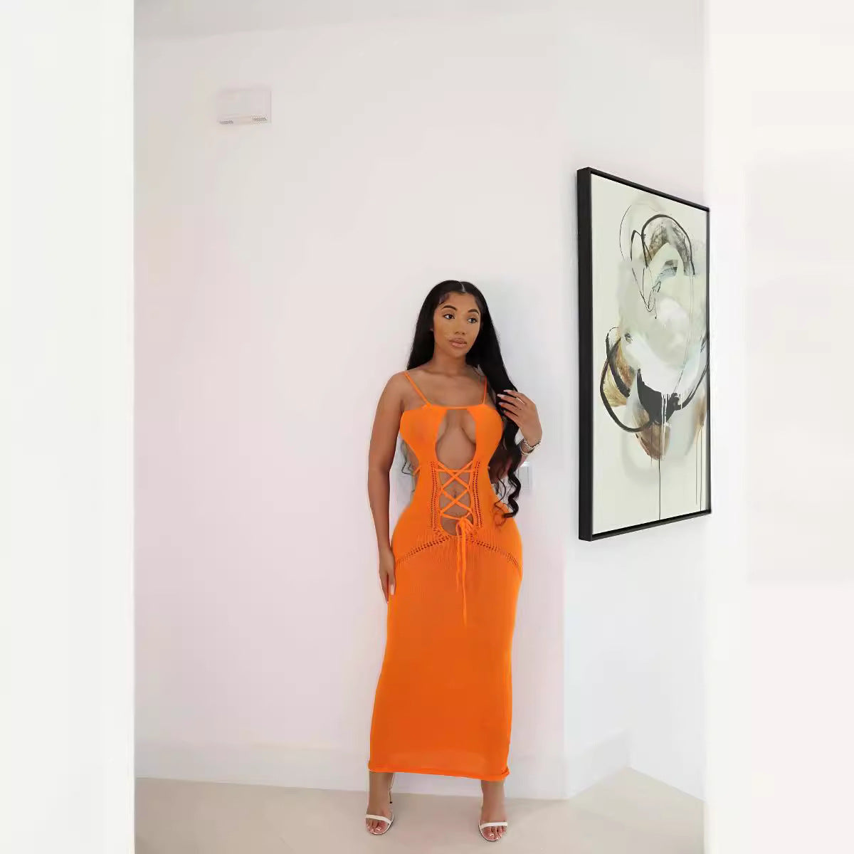 Women's Fashion Casual Sexy Strappy Cutout Low Back Knitting Dress 5