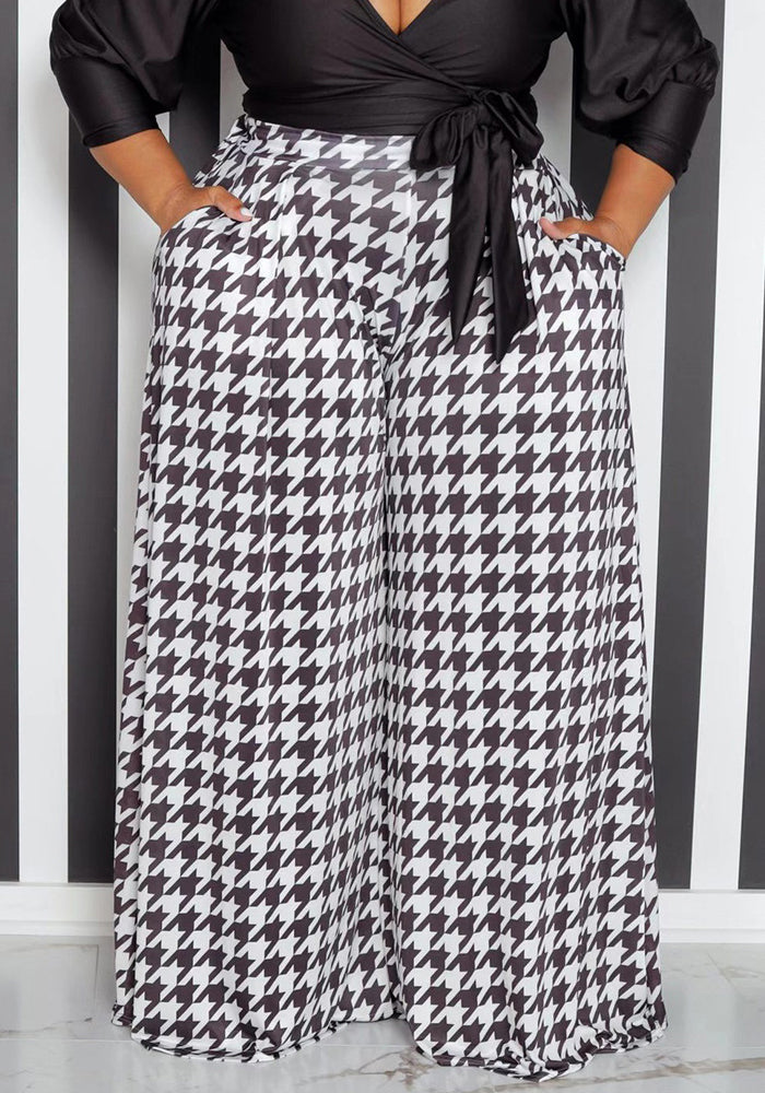 Women's Clothing Autumn And Winter Fashion Houndstooth Plus Size Wide-Leg Pants Women