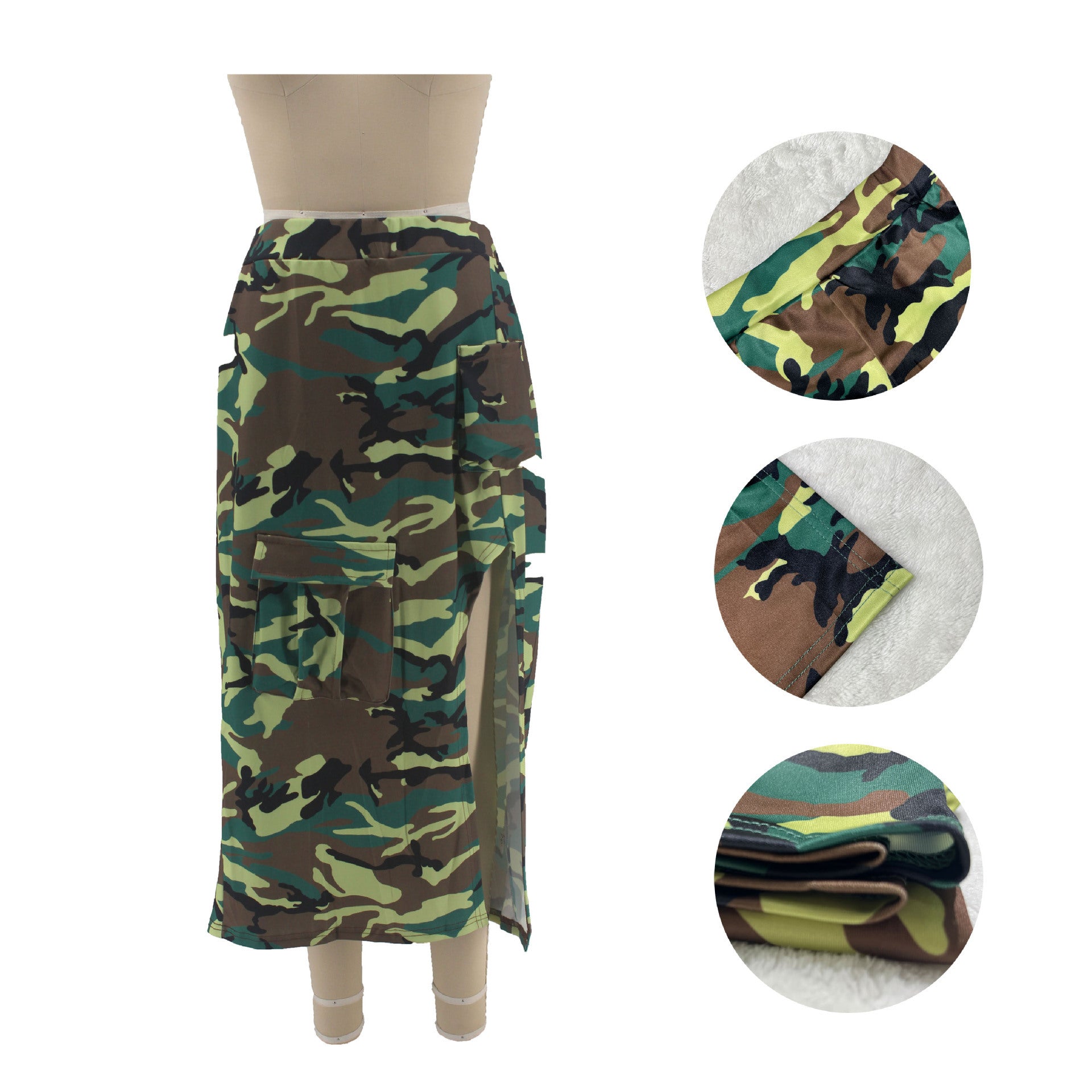 Women's Plus Size Casual Camouflage Casual Side Slit Skirt 6