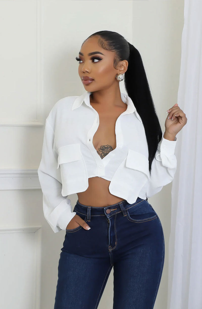 Women long-sleeved Solid button shirt 3