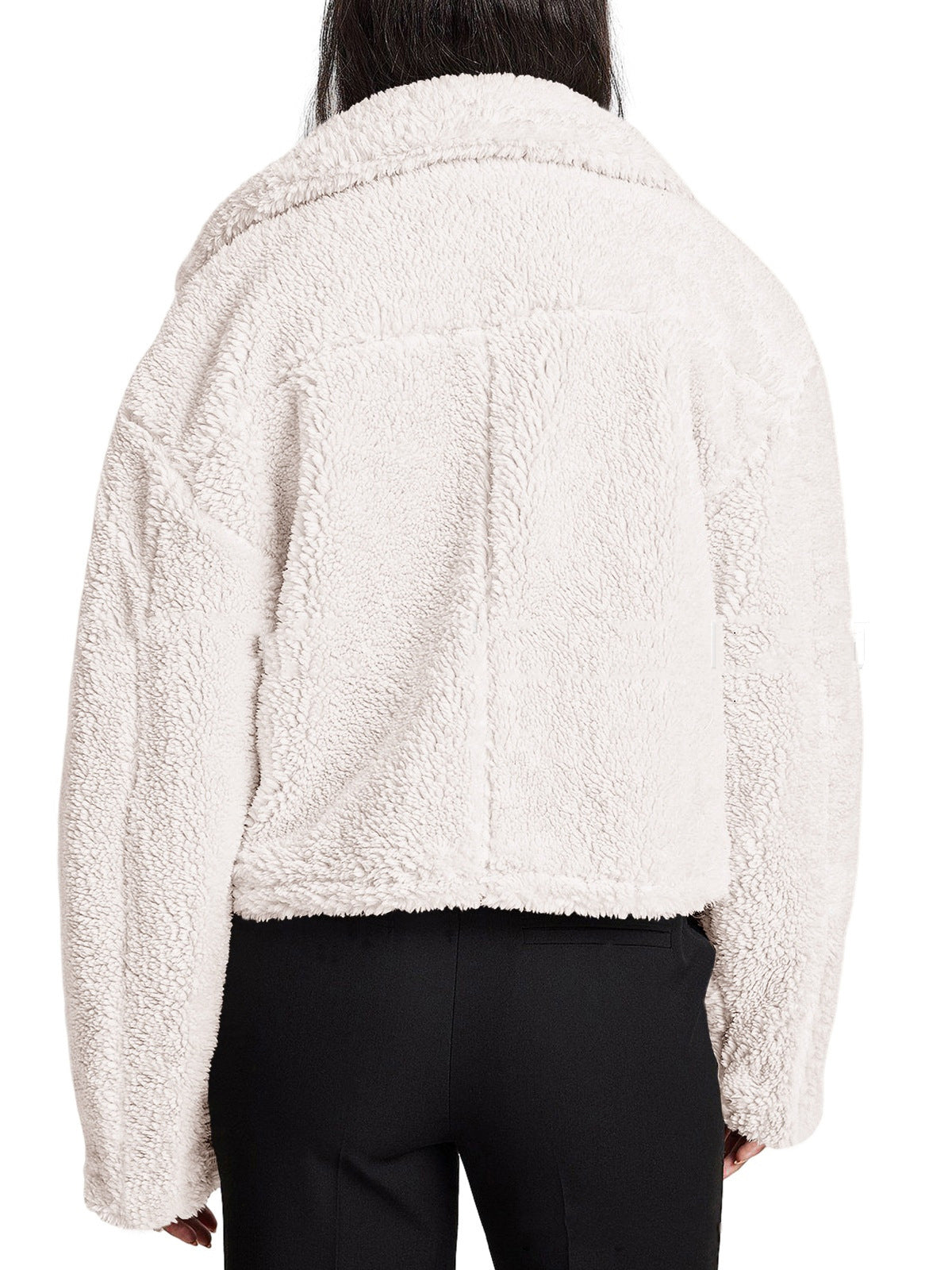 Solid color turndown collar fleece zipper trendy coat 7