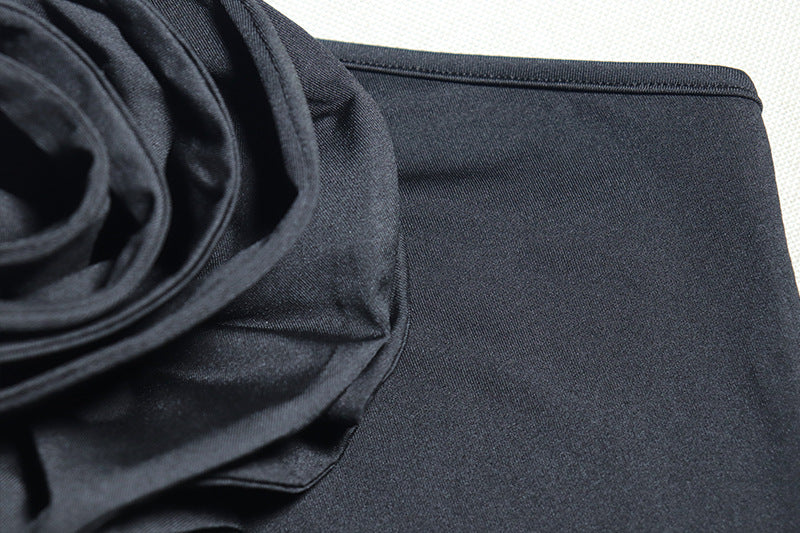 Women Solid Halter Neck Sleeveless Flower Bodycon Dress 14