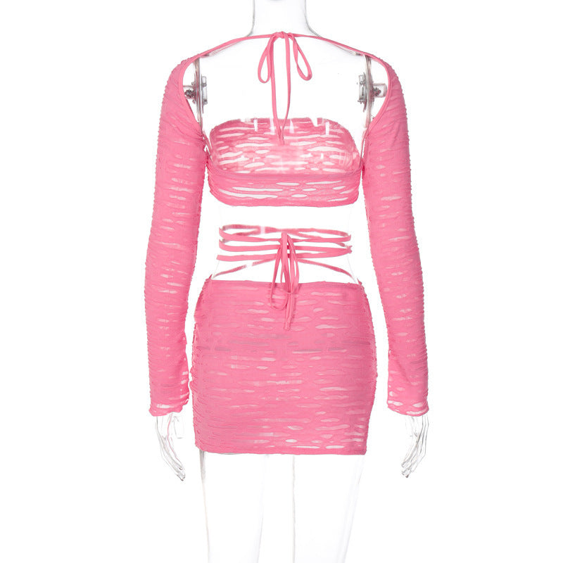 Womens Sexy Strapless Top and Tie Bodycon Mini dress Set 6