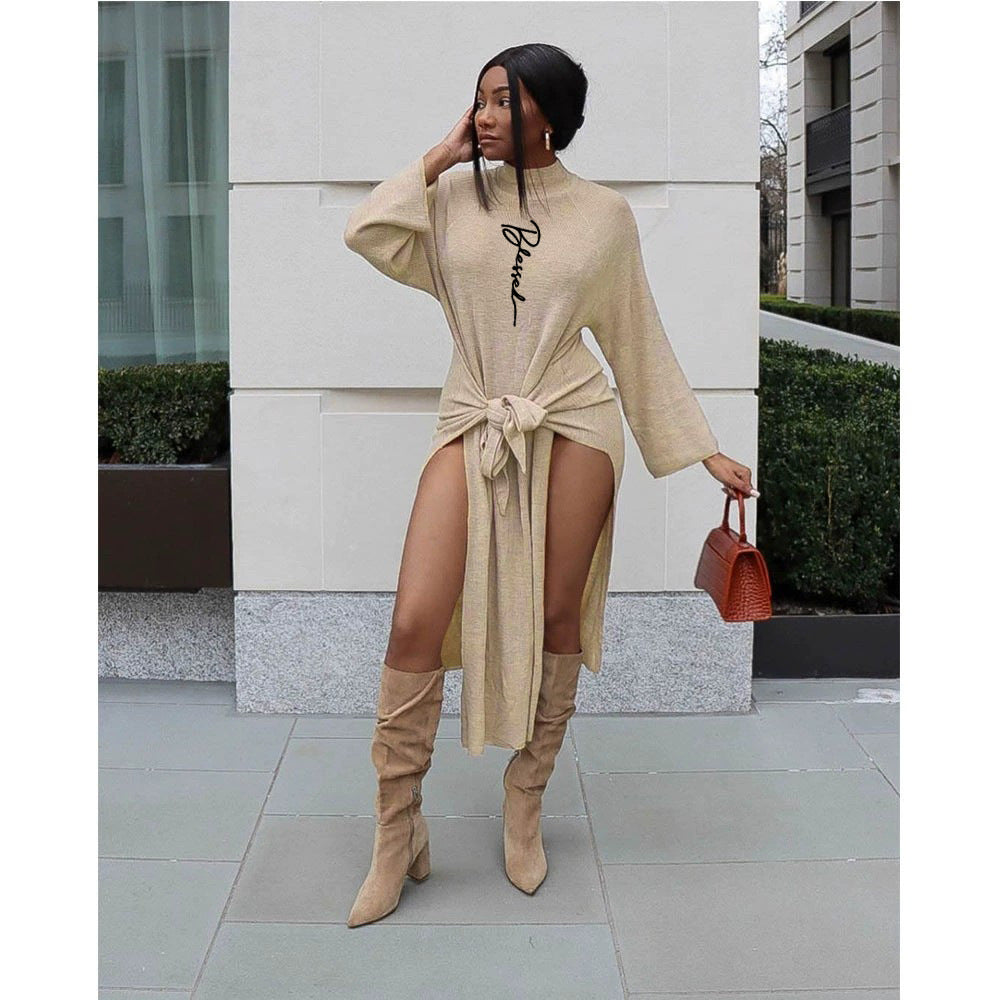 Women Solid Ribbed Solid Lace-Up Dress 4