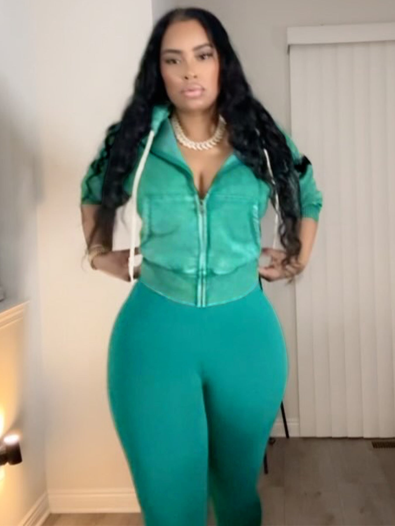 Fashion Women's Washed Zipper Hooded Top Yoga Pants Sport Casual Two-Piece Set 41