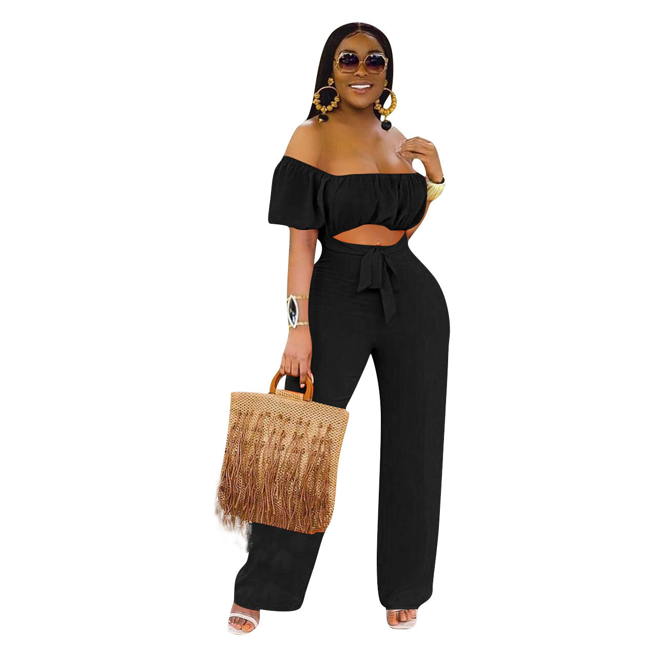 Sexy Solid Low-Back Off-Shoulder Jumpsuit 4