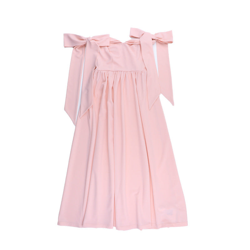 Bow Strap Slim Waist Sexy Low Back Dress Chic Long Gown 8