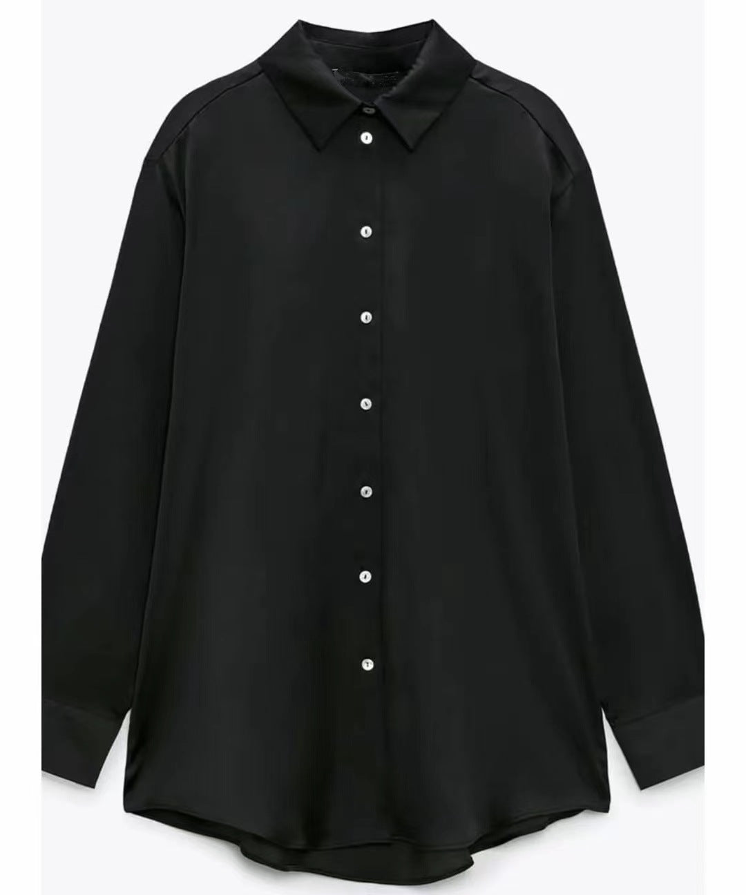 Women Satin Single Breasted Long Sleeve Solid Shirt 8