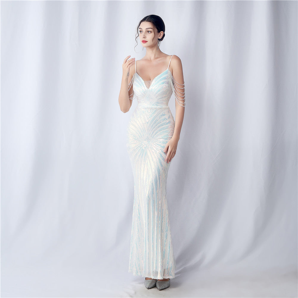 Beading Wedding Party Gown Beaded Suspender Evening Dress 16